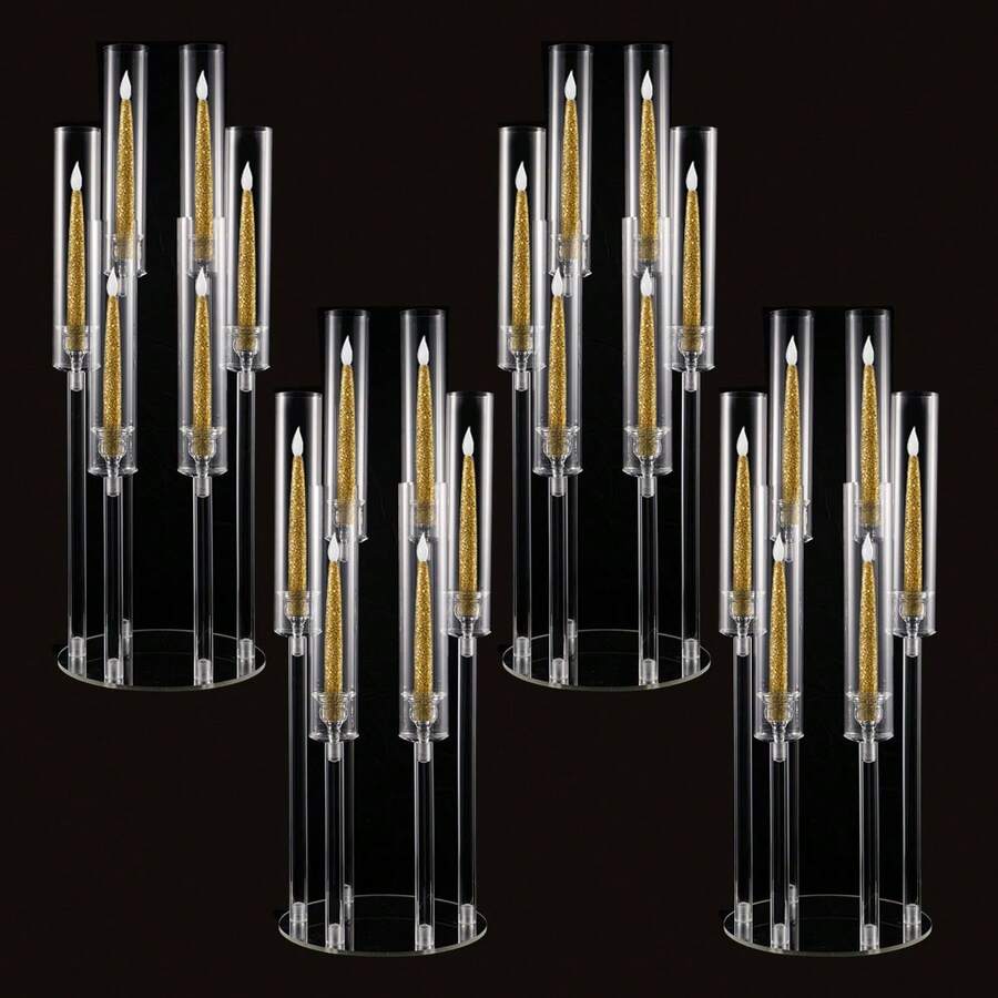 4pcs Acrylic Candelabra Centerpiece With 6 Adjustable Arms,Acrylic Candle Holder For Wedding Table Centerpieces,Elegant Home Decor - 透明 - 查看 1