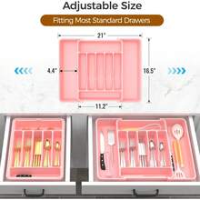 Pink Silverware Drawer Organizer Expandable Adjustable For Kitchen Utensils, Spoons Forks Knives, Utensil Holder Food Cutlery Tray - 粉色 - 查看 2