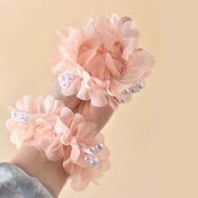 2 Packs White Beaded Hair Scrunchies, High Elasticity, Sweet Style, Suitable For Girls - Pink - View 4