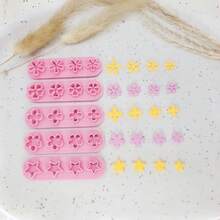 1/5pcs Mini Flower & Star Shaped Polymer Clay Cutters, Pink Flower & Star Design, Handcraft Tools For DIY Nail Art, Earrings And Jewelry Making - Pink - View 13
