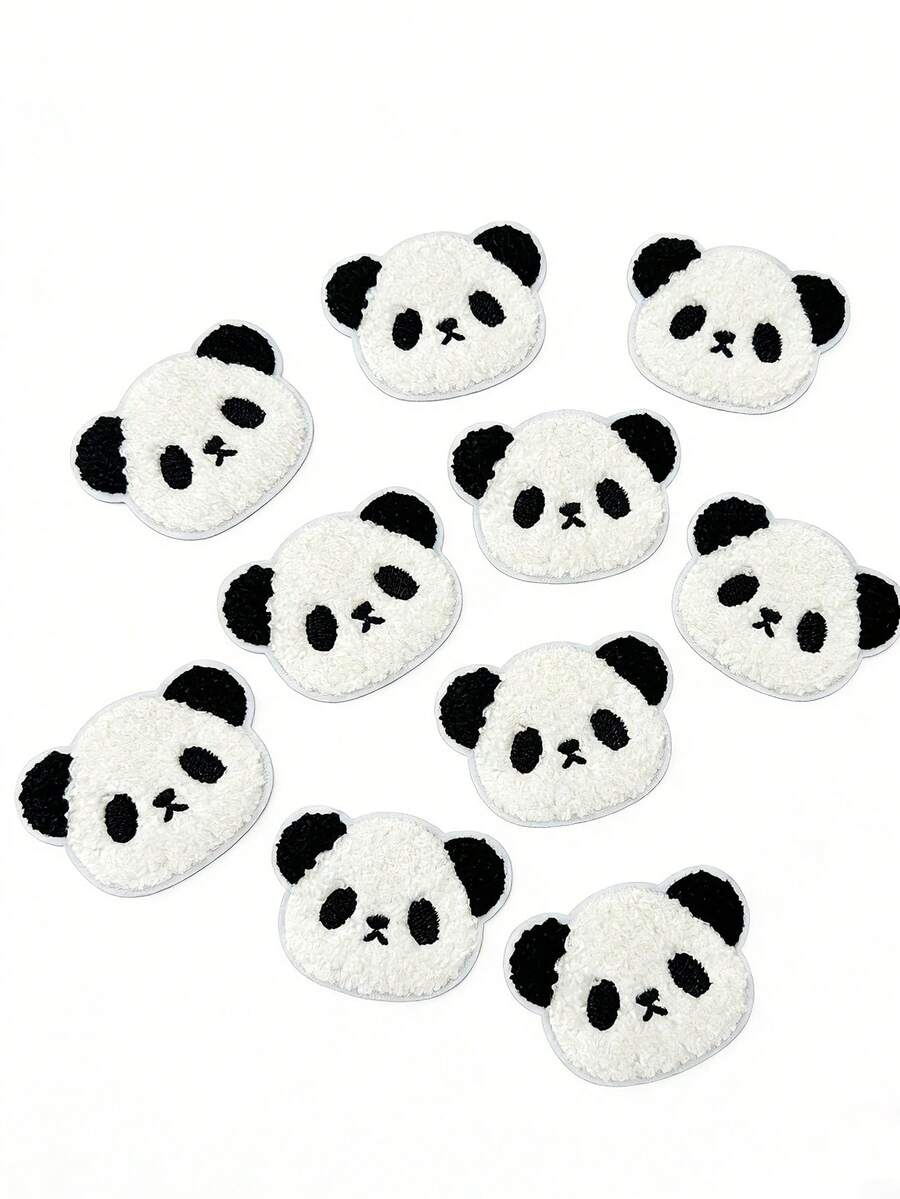 Paquete de 10 toallas con cabeza de panda bordada, ideal para planchar y decorar ropa, bolsas y talla grande - Multicolor - Ver 1