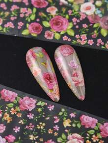 4片玫瑰花春季美甲贴纸，彩色花瓣和叶子美甲贴纸设计，DIY女士美甲装饰套装（无粘性），婚礼美甲用品 - 彩色 - 查看 7