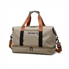 Bolsa de gimnasio unisex de gran capacidad, bolsa de gimnasio y viaje de gran capacidad para mujer y hombre con correas ajustables para el hombro, bolso con cremallera con compartimentos para ropa húmeda/seca, múltiples compartimentos, bandolera/bolso de mano para el gimnasio, negocios, vacaciones y viajes cortos. - Caqui - Ver 8