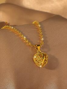 1件24K镀金铜极简镂空球吊坠项链，适合女性日常及节日佩戴，亦可作为珠宝礼物。 - 金黃色 - 查看 4