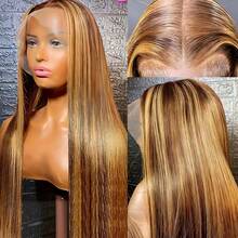 34 Inch 200% Density Highlight Ombre 13*4 Lace Front Wig Blended Human Hair With Baby Hair, No Glue Needed, Heat Resistant & Breathable, Synthetic Fiber Material, Natural Hairline, Free Parting, Suitable For Party And Daily Wear - SP4/27 - View 6