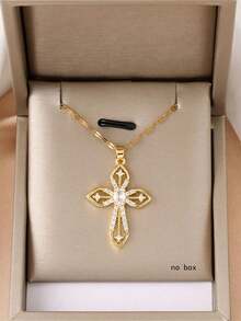 Cross Necklace Pendant Stainless Steel Chain Simple Personality Fashion Necklace Suitable For Family And Friends Gifts Holiday Gifts (NO BOX) - Yellow Gold - View 7