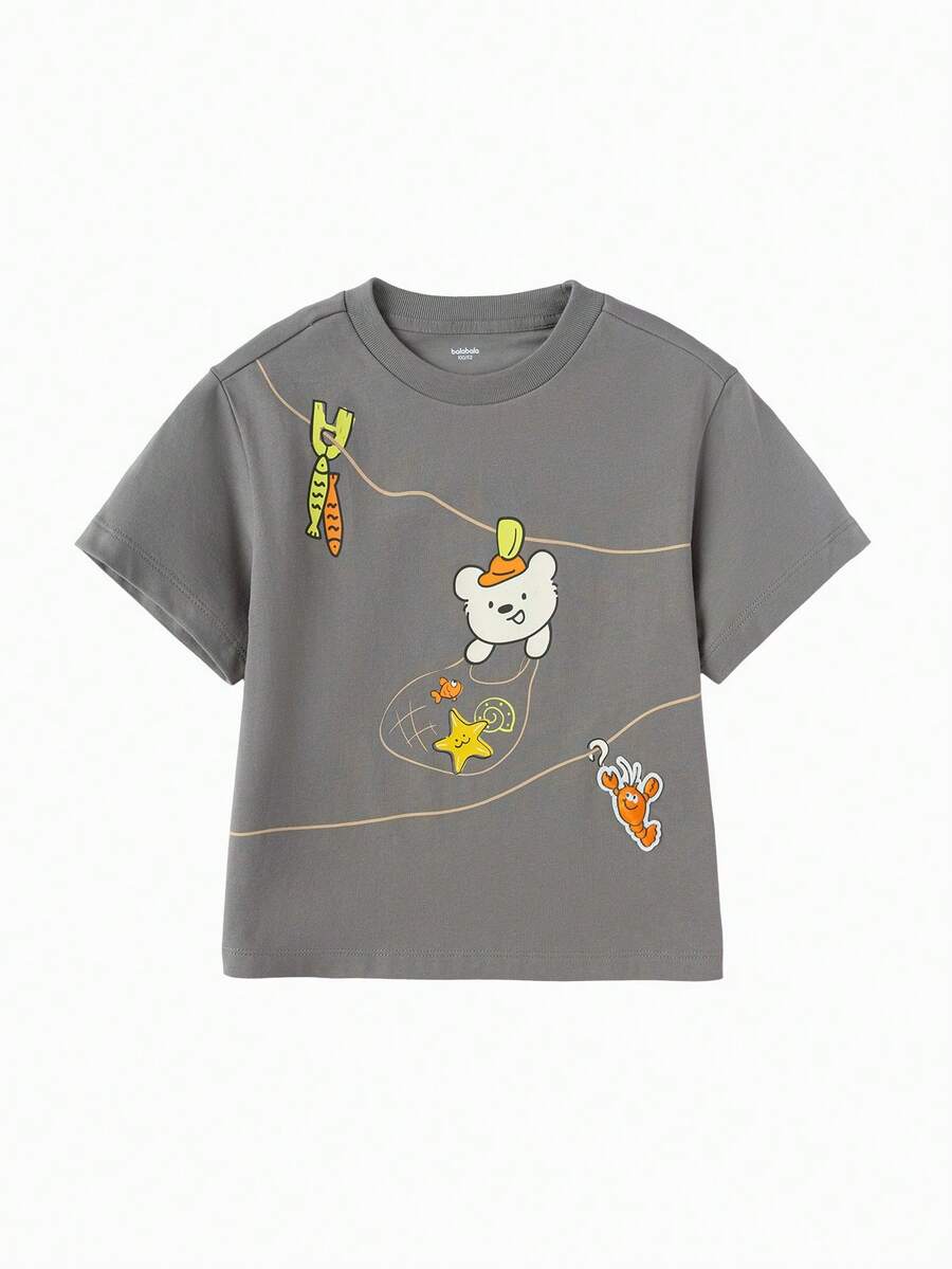 Balabala Kids Short Sleeve T-Shirt, Boys & Girls, Cotton Fabric, American Style Graphics, Summer Top - Gray - View 1
