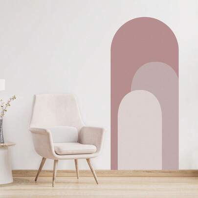 80x180cm Pink Ombre Arch Self-Adhesive Wall Sticker, Minimalist Bedroom Accent Wall Decor