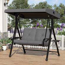 Silla Columpio 2 en 1 para Exterior - con Cojines Gruesos, Toldo Ajustable y Colector de Tazas, Marco de Acero Resistente a la Intemperie para Jardín, Terraza o Patio Trasero - gris - Ver 1
