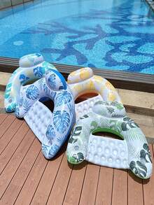 1pc Maple Leaf Pattern Inflatable U-Shaped Floating Chair, Simple Water Recreation Floating Device, Maple Leaf PVC Inflatable Floating Pad With 2 Cup Holders, Foldable Maple Leaf U-Shaped Floating Bed, Water Leisure Chair, Pool Party, Beach Entertainment - Multicolor - View 4