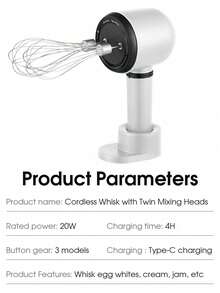 Handheld Electric Cream Mixer, Portable Powerful Egg Beater For Home Use, Mini Stainless Steel Electric Hand Mixer For Whipping Cream, Cake Batter, Coffee, Milk Tea, Suitable For Whipping Cream, Cake, Batter Mixing, Easy To Clean, Multi-Purpose Kitchen Tool - White - View 4