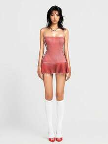 Nuevo vestido sin mangas con detalle de patchwork, diseño moderno y exclusivo - Rojo - Ver 2