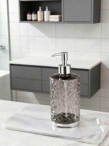 Smoke Grey Hammered Refillable Soap Dispenser, Modern Bathroom Liquid Soap Pump Bottle With Plated Rust-Proof Pump - Round - View 3
