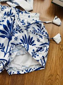 JING MODAS Crepe Fabric Set Consisting Of A Cropped Top And Shorts With Lining. - Novo Azul - View 4