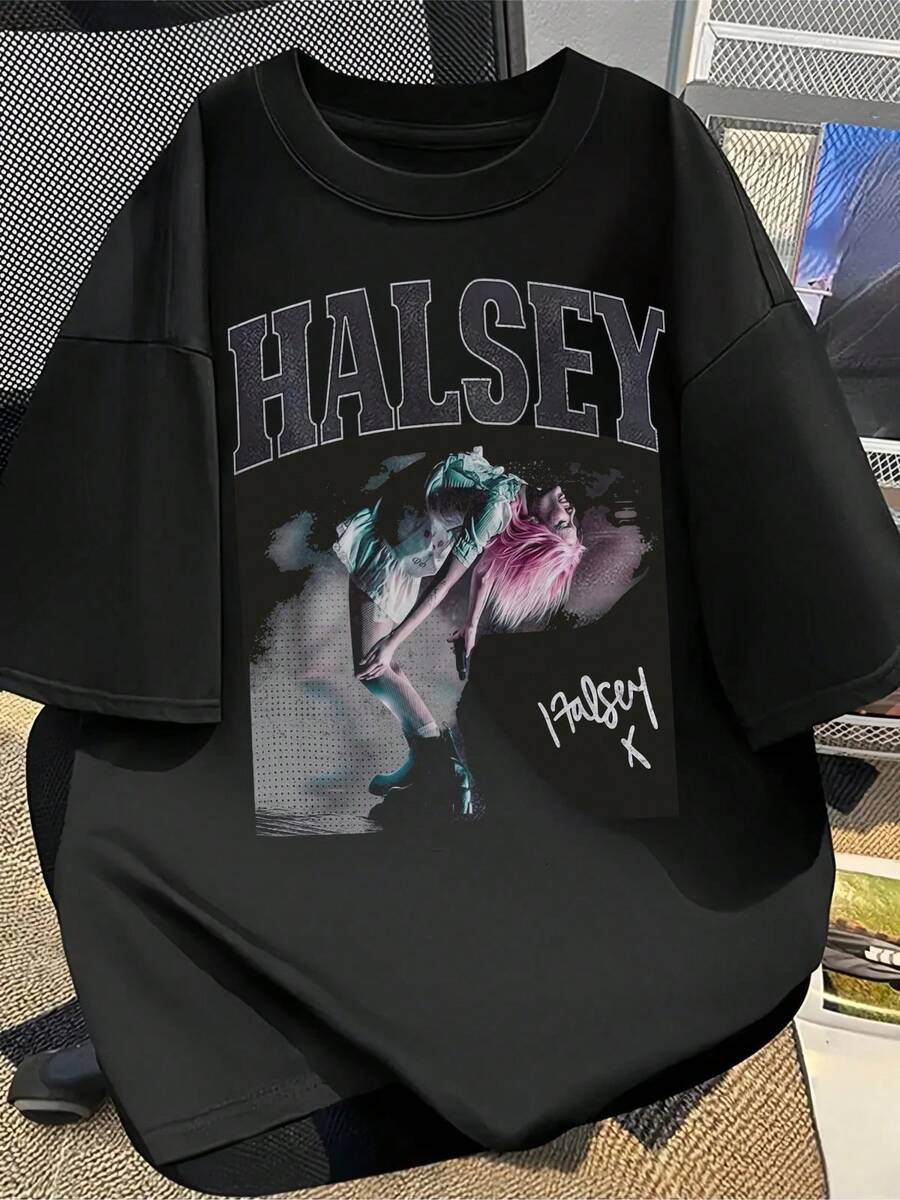 Camiseta estampada 2026-Halsey Album Music Tour 2026 Vintage For My Lost Trick - Hecha de algodón puro, es suave y transpirable, adecuada tanto para hombres como para mujeres. Es una camisa informal adecuada para todas las estaciones y un recuerdo elegante. Es adecuado para el uso diario, los entusiastas de la moda urbana y los amantes de la música. - Negro - Ver 1