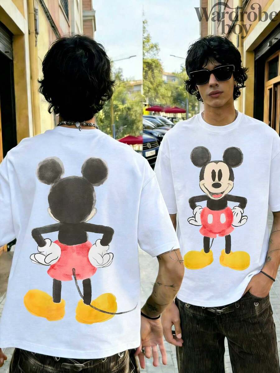 Disney Printed T-Shirt,Men's Mickey Mouse Front And Back Print T-Shirt,Unisex,High-Quality Pure Cotton T-Shirt,Suitable For All Seasons, Comfortable And Breathable| Exquisite Design | The Best Choice For Giving Gifts - trắng - Xem 1