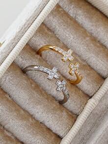 2 chiếc nhẫn hình thánh giá đính đá Cubic Zirconia thanh lịch, trang sức tôn giáo thích hợp đeo hàng ngày, dự tiệc và các buổi gặp mặt. - Nhiều màu - Xem 2