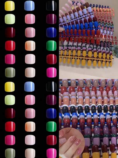 120pcs (Same Design, Different Colors) Short Square False Nails, DIY Nail Practice Tips, Full Coverage, Ideal For Daily Wear, Easy To Remove And Reusable, Suitable For Valentine's Day, Mother's Day, Easter And Other Holiday Gifts | Glossy Nail Surface