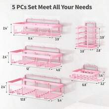 No-Drill Bathroom Storage Rack Set Iron Wall-Mounted Organizer 2026 New Year Gift Home Essential Pink Shelves For Toiletries Shower Caddy CupSuction Triangular - 粉色 - 查看 2