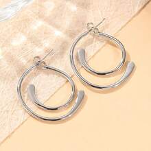 1 Đôi bông tai thiết kế móc cong cổ điển tối giản độc đáo, phụ kiện trang sức sáng tạo dành cho nữ, thích hợp đeo hàng ngày và dự tiệc. - Bạc - Xem 2