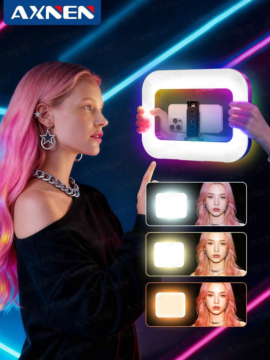 Multifunctional Handheld LED Fill Light, Cage-Style Phone Holder, USB Rechargeable Portable Phone Live Broadcast Photography Light With Adjustable Phone Clip And Cold Shoe Interface, Suitable For Content Creation, Selfie Lighting, Vlogging, Phone Accessories, Photography Accessories - Black - View 1
