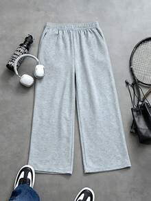 1 pieza Pantalones versátiles, casuales y cómodos de estilo retro para calle y deportes al aire libre, adecuados para el verano, para niñas y adolescentes - Gris Claro - Ver 1