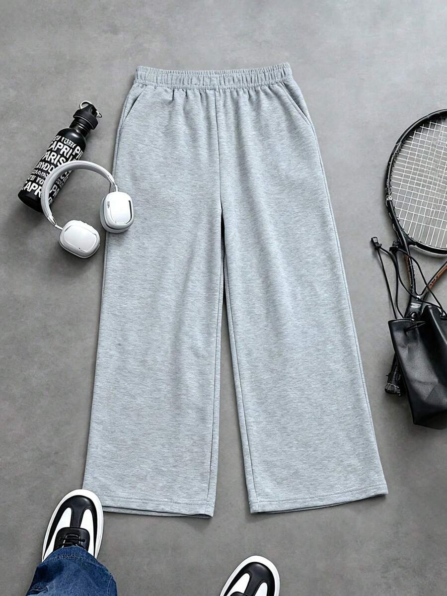 1 pieza Pantalones versátiles, casuales y cómodos de estilo retro para calle y deportes al aire libre, adecuados para el verano, para niñas y adolescentes - Gris Claro - Ver 1