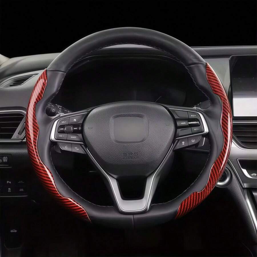 分段式碳纤维方向盘套，防滑碳纤维风格方向盘套，汽车保护套，通用型汽车方向盘套，汽车夹式方向盘套