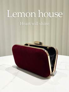 1 chiếc túi xách hình hộp màu đỏ tía sang trọng, tối giản, màu trơn, có dây xích kim loại, thích hợp cho tiệc cocktail, đám cưới, sinh nhật, ngày Valentine và các dịp khác. - Màu Đỏ Sâu - Xem 6