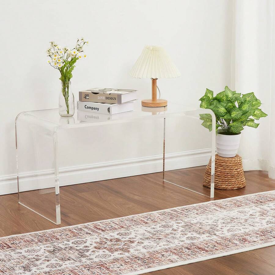 Techigher Clear Acrylic Perspex Plastic Coffee Table, Bent Curved Clear Console Table, U-Shaped End Table With Rounded Edges For Living Room, Courtyard, 81x40x41cm - Transparente - Ver 1