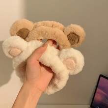 1 Piece Of Cute Bear Plush Face Wash Headband, Cartoon Girl Headband - 粉紅白色(1件裝) - 查看 2
