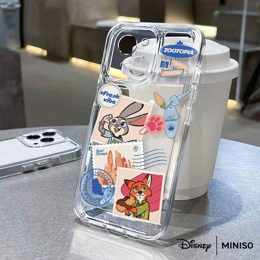 Miniso 疯狂动物城朱迪·霍普斯和尼克·王尔德，以及疯狂动物城标志、市中心苔原镇路标等元素，印有疯狂动物城图案的透明手机壳，兼容 iPhone 17/17 Pro/17 Pro Max/17 Air/16/15/14/13/12/11/X 系列，也兼容 iPhone 17 Pro Max。 - 無色 - 查看 1