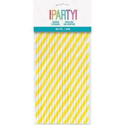 Neon Yellow Striped Paper Straws - 40 Count - Unique Style And Fun Drinking Experience Perfect For Parties Celebrations And Everyday Use