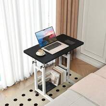Techigher Movable Computer Desk, Height Adjustable Office Desk With Shelves, Mobile Laptop Table With Wheels, Overbed Table For Living Room, Bedroom, 80x40x69-90cm - Black - View 1