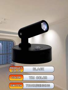 LED Rechargeable Wall Lamp, Magnetic Spotlight, Dimmable Painting Light, Bedside Reading Lamp, Eye-Care Bedroom Night Light, Wireless No-Punch, 360° Rotatable Touch Control, With 2000mAh Lithium Battery, Non-Waterproof ABS And Plastic - Rotating Spotlight - View 13