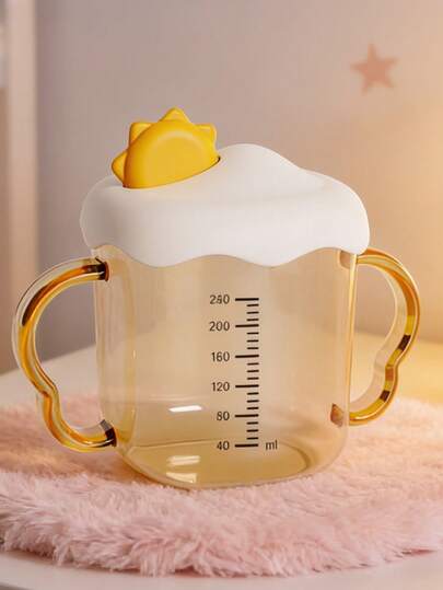 PPSU Children's Double Handle Open Cup With Measurement Scale, Cute Baby Milk Cup For Home Use
