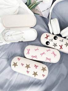 时尚蝴蝶结印花眼镜盒，眼镜收纳盒，女士硬壳可爱蝴蝶结眼镜盒，便携式时尚眼镜收纳盒，多功能收纳盒，优雅女士配饰收纳盒，时尚配饰，塑料材质，防水防污，适用于收纳眼镜、数据线、钥匙、笔、便签等，春夏礼物，毕业礼物，朋友礼物，友情礼物，生日礼物，母亲节礼物 - 彩色 - 查看 5