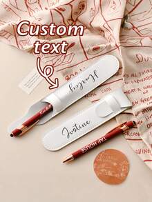 Customized Personalized PU Leather Pencil Case & Pens And Pencil Cases, Creative Gifts, Laser-Engraved Letters, Flip-Top Leather Cover, Gift Office Supplies Gifts, Engraved Student Pens, Teacher Gifts, Men's Gifts, Personalized Business Gifts Pens And Pencil Cases - White - View 1