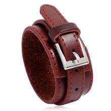 1pc Leather Bracelet, Multi-Layer Wide Leather Adjustable Wristband, Suitable For Men's Daily Wear - Black - View 17