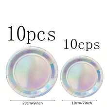 Bộ 10/20/30/50/100 món đồ trang trí tiệc lấp lánh, đĩa và khăn giấy hologram, đĩa giấy cầu vồng dùng một lần, trang trí tiệc sinh nhật, đám cưới chủ đề nàng tiên cá. - Bạc - Xem 12