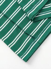 Balabala Children's Short Sleeve T-Shirt, Boys & Girls, Striped Quick-Dry Fabric, Matching Family Outfits, Summer Top - Green Tone - View 7