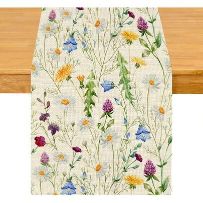 Watercolor Floral Table Runner, Suitable For Home Party Decor, Seasonal Summer Kitchen Dining Table Decor, Birthday Party, Coffee Table, Home Dinner, Holiday, Wedding