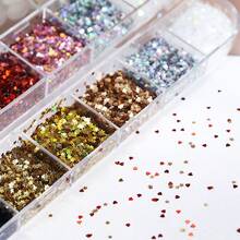 Khuôn nhựa epoxy hình ngôi sao và trái tim lấp lánh laser ba chiều 12 chiếc/hộp, có thể đổ đầy sequin hình ngôi sao năm cánh và trái tim 1mm để làm móc khóa, mặt dây chuyền DIY. - Nhiều màu - Xem 3