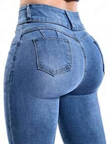 Women's Butt Lifting Jeans, High Stretch Leggings, Fashionable And Elegant, Suitable For Dates, Commuting, Casual Travel, Valentine's Day And New Year Wear. - 中藍色 - 查看 2