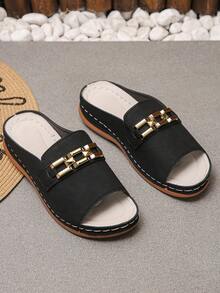 Sandal đế xuồng cao gót kiểu dáng chữ H đối xứng dành cho nữ, màu đen, thoải mái, phù hợp cho kỳ nghỉ biển, du lịch hàng ngày, cỡ lớn, đồ dùng cần thiết cho mùa hè. - màu đen - Xem 6
