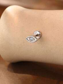 EleRunis 1PC 0.1ct Moissanite Diamond 925 Sterling Silver Star Heart Asymmetrical Evil Eye Stud 18K Gold Plated Flat Back Cartilage Helix Piercing Bridal Jewelry For Daily Wear Wedding Party Engagement Anniversary Valentine's Day - Silver - View 3