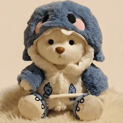 POKOJA LAND Gấu bông Teddy Bear dễ thương cao 11,02 inch, mềm mại và bông xốp, mặc bộ đồ cá mập màu xanh dương, có quần áo có thể tháo rời. Đây là món quà sinh nhật dễ thương và đồ trang trí phòng, cũng có thể dùng làm gối. Đây là món quà sinh nhật rất phù hợp cho thanh thiếu niên, phụ nữ và những người yêu thích búp bê.