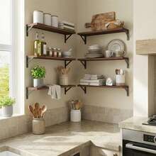 Tomnk 6pcs 23.6in Wood Floating Wall Shelves, Room Decor, Wall-Mounted Storage & Decor For Kitchen, Bathroom, Bedroom And Living Room - 彩色 - 查看 5