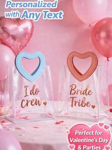 Personalized Clear Heart Handle Tote Bag – Custom Name Valentine's Day Gift, Reusable Kids Party Favor Bag, Bridesmaid Proposal, Bridal Shower & Baby Shower Gift. - Multicolor - View 2