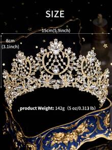 1件金色皇冠，女士水晶发箍，公主风水钻皇冠，新娘头饰，发饰，珠宝，适合新娘、婚礼、生日派对、舞会、圣诞节、斋月等场合。 - 金色 - 查看 29